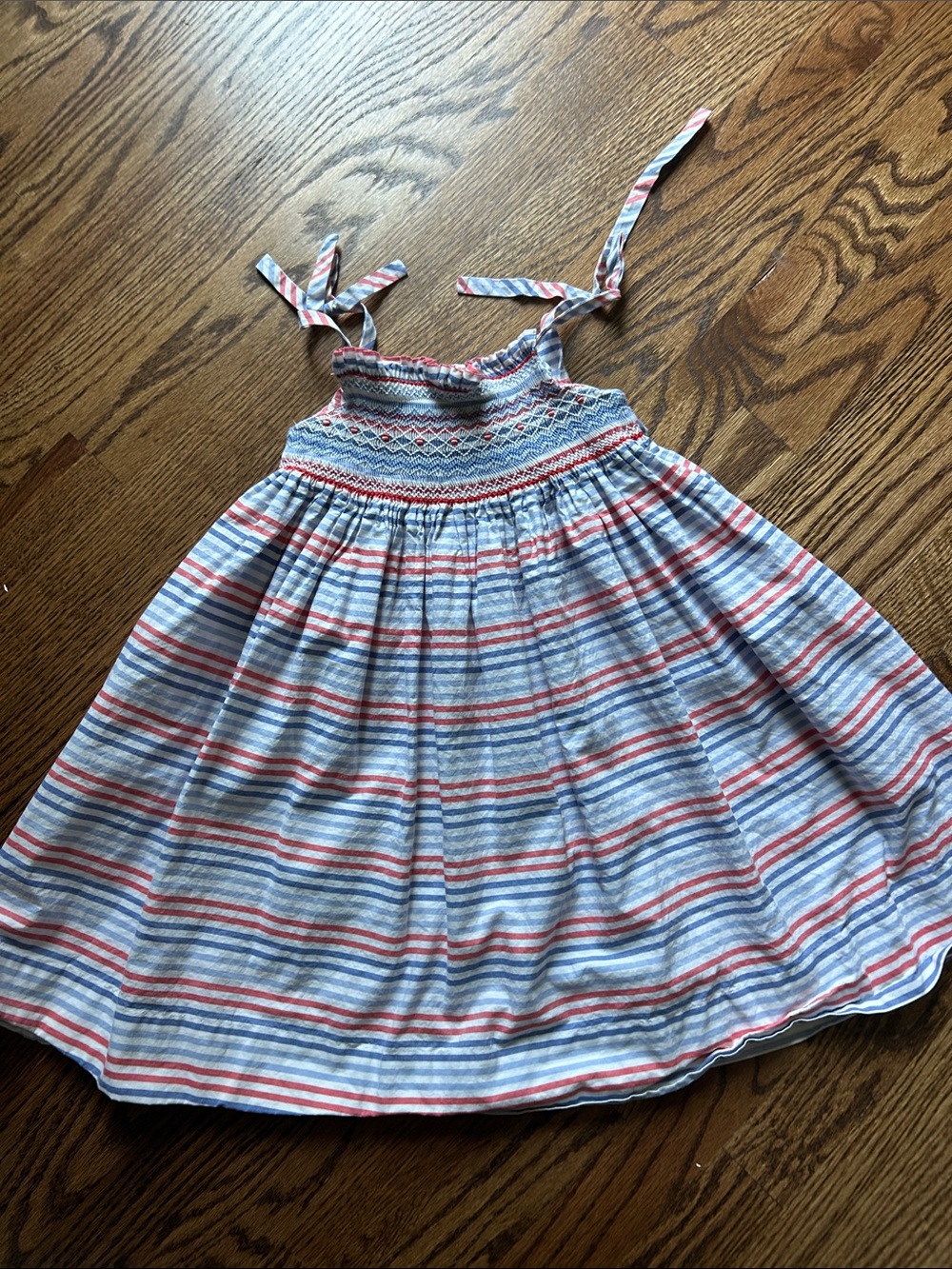 Girls' velani classics Striped Smocked Sundress - red white and blue
